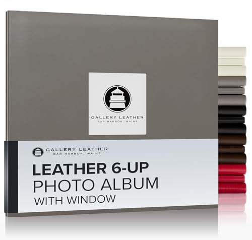 Gallery Leather 6-Up Photo Album for 4x6 Pictures with Slip-In Pockets and Window – Holds up to 120 Photos, Made in USA – Freeport Slate - 12.75 x 14.5