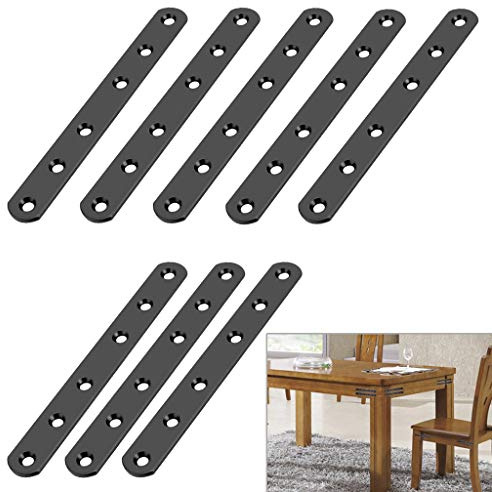 Sumnacon 8 Pcs Stainless Steel Flat Plates - 6 Inch Heavy Duty Mending Plate Straight Corner Brace Brackets Connector Furniture Repair Fixing Joint with Screws, Black