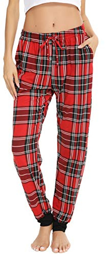 Vlazom Pantalon de Pyjama Femme Bas de Pyjama à Carreaux Pantalon de Nuit | Pantalon Confortable, Motif Écossais Classique, 21 Variantes de Carreaux Disponibles, Deux Styles de Bas : Serré ou Ouvert