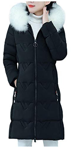 qiaoxiahe Damen Jacke Parka Winterjacke Kunstfellkapuze Winter lang Mantel Fell Kragen Mantel Kunstfell Baumwollmantel Warm Geschlossen wasserdichte