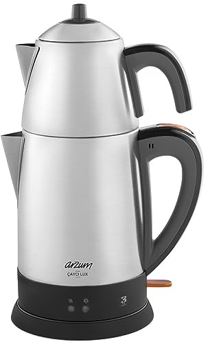 ARZUM Cayci Lux Inox Macchina per il tè Teiera turca Acciaio inossidabile Capacità della pentola da 0,7 litri Capacità dello scaldabagno da 1,8 litri - 2100 W