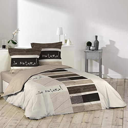 Dynamic24 Landhaus Wende-Bettwäsche 260x240cm 100% Baumwolle Bettgarnitur 3tlg. Übergröße Decke King Size beige braun King Queen Size mit 2 Kissenbezügen und 1 Bettdeckenbezug