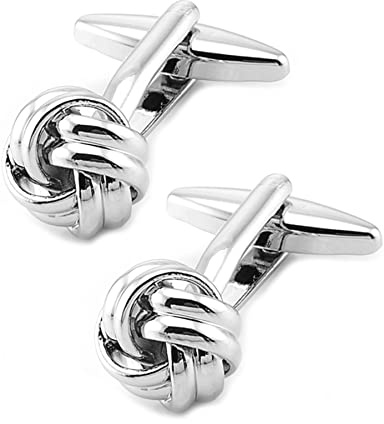 Jonwo Boutons de manchette en laiton avec nœud argenté pour chemise de smoking français, boîte cadeau, 12mm, Laiton, Sans pierre précieuse