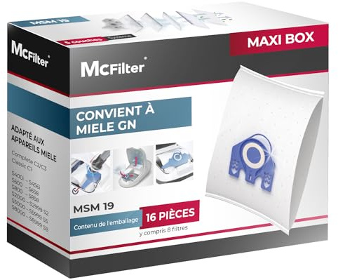 McFilter I 16 Staubsaugerbeutel geeignet für Miele Staubsauger C3 Cat & Dog - SGEF3 I Staubbeutel inkl. 8 Filter I MAXI BOX