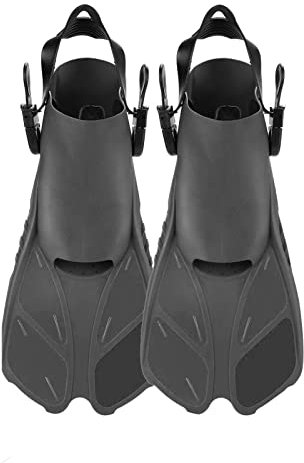 Tauchflossen, verstellbar, kurz, zum Schwimmen, Pool, Schnorcheln, mit Tasche, für Erwachsene, Damen, Herren, offene Ferse (Schwarz, M)