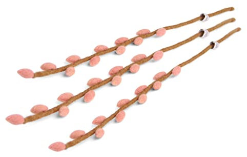 Gry & SIF künstliche Palmkätzchen-Zweige, Flexibler Stiel, Dekozweig, Kunstzweig aus Filz, Weidenkätzchen, Kätzchenweide, Frühlingsdeko, Osterdeko, Handmade, Fairtrade I 43cm, 3X Rosa