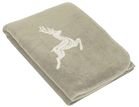 ZOLLNER Kuscheldecke in 150x200 cm - Flauschige und weiche Wendedecke in Zwei schlichten Farben - Trendige Hirscheinwebung in Taupe - Mischgewebe - waschbar bis 40°C – Oeko Tex® Zertifiziert