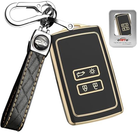 ontto Samrt Autoschlüssel Hülle Passt für Renault Arkana Megane Espace Scenic Laguna koleos Clio Master Bus Zoe TPU Schutzhülle Schlüsselhülle Schlüsselanhänger Schutz Etui 4 Tasten-Golden Schwarz