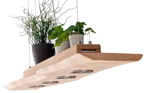 FRIESENLICHT Hängeleuchte, Holz Design mit LED-Spots, Moderne Deckenlampe mit Pflanzenhalter (50cm/2 Spots/Dimmbar ohne Dimmer)