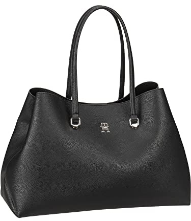 Tommy Hilfiger Damen Tasche TH Emblem Workbag mit Reißverschluss, Schwarz (Black), Einheitsgröße