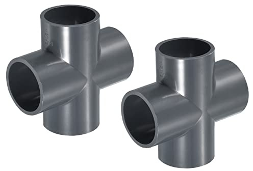 PATIKIL 2pz PVC Tubo Raccordi 4 Vie T Forma Acqua Tubi Croce Giunti 1.26 | per Giardino Irrigazione Casa Acquario, Connettori Adattatori