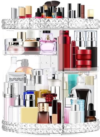 Owelth Make Up Organiser, 360° Rotating Dressing Table, Cosmetic Organiser, Perfume Storage, Skincare Beauty Organiser, Make-Up Cosmetic Box Accessories for Dresser, Bedroom, Bathroom, Transparent