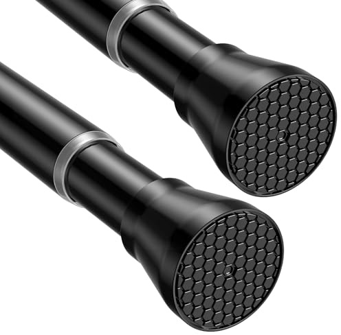 Tension Curtain Rod Black Tension Rod 2pcs Spring Curtain Rod Non Slip Tension Rods For Windows 28 to 48 Inch No Drilling Adjustable Tension Rods of Curtain Window Closet Kitchen Wardrobe