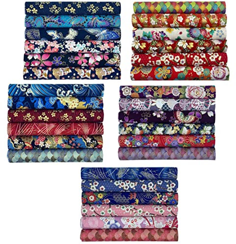 EDGEAM 30 Stück Baumwollstoff Japanischer Stil Patchwork Stoffe Nähstoffe Stoffquadrate 20 x 25 cm Bedruckte Baumwolle Stoffpaket zum Nähen für DIY Handwerk