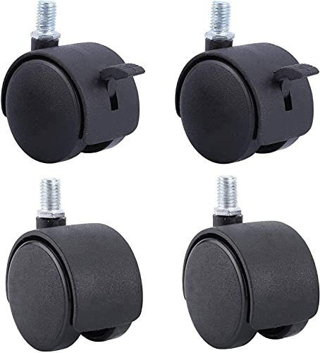 ACiyD 50 mm Lenkrollen 2 Zoll Nylon 360 Grad drehbar Möbelrollen Ersatzrolle, Schreibtischrollen, Doppelrad, Stuhlzubehör, mit Gewindeschaft, 4 Stück (Color : Universal, Size : M8