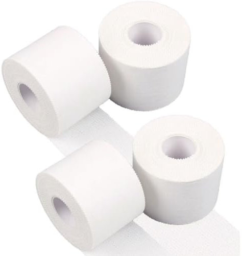 Nastro sportivo bianco, set di 4 rotoli di nastro (2,5 cm x 10 m), nastro autoadesivo con forza adesiva extra forte, delicato sulla pelle, nastro sportivo strappabile per gli sport
