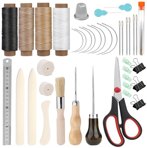 41 Pcs Bookbinding Tools Set 3 Pcs Bone Folder Paper Creaser Paper Folding Tool Book Binding Starter Tools Kit with Binding Ribbon Glue Brush Waxed Thread, Awl for Bookbinding