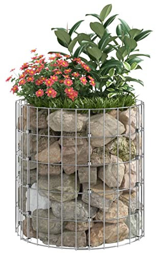 Homgoday Circular Gabion Basket, Galvanised Steel Garden Planter Cage, 50x50 cm Gabion Pole for Outdoor Patio Terrace Lawn Home Gardening Retaining Wall