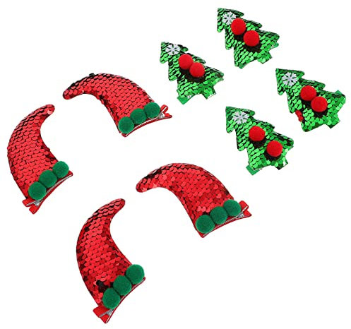 Glitzer-Haarspangen, 8 Stück, Weihnachtsmannmütze, Haarspange, Weihnachtsbaum-Haar-Glitzer, Weihnachtsmannmütze, Haarspange, Partyzubehör für Mädchen, dekorative Haarspangen
