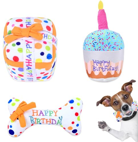 TOWEAR Weiches Hundespielzeug, Quietschspielzeug für Hunde, kreatives interaktives Spielspielzeug-Set, Feiern Sie Geburtstagsgeschenk, Kuchenknochen, Hundespielzeug