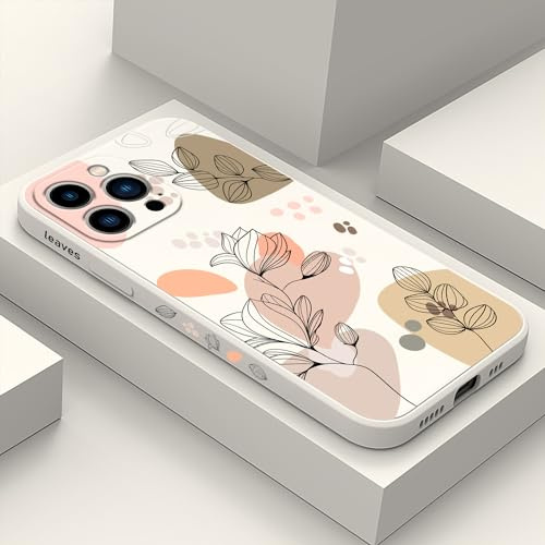 LEECG für iPhone 13 Pro Max Hülle Blumenmuster Weiches Mikrofaser Futter Schlankes Flüssigsilikon für iPhone 13 Pro Max Handyhülle 6,7 Zoll-Morandi Weiß