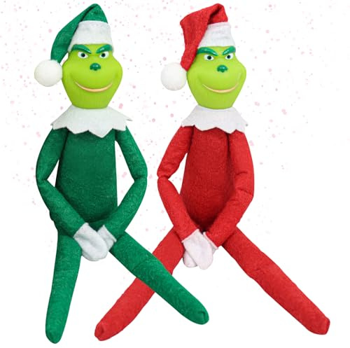 Yearsahrk Grinch Kuscheltier Christmas Grinch Plüschtier Weihnachtself Puppe Lustiges Monster Gekleideter Weihnachtsmannanzug mit Weihnachtsmütze Xmas Geschenke (2 STÜCK)