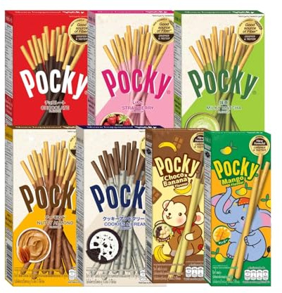 Biscuit Stick 7 Flavor Variety Pack (Pack of 7) Chocolate, Strawberry, Matcha Green Tea, Cookies & Cream, Almond, Mango and Choco Banana/Wonder Package, Products of Thailand