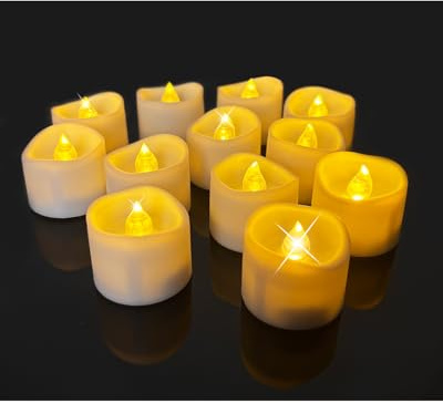 TobeBright LED Battery Tealight Candles with Timer, 12 pcs, Electric Flickering LED Tea Light, Flameless LED Candles Warm White - Christmas Halloween Easter Festival Atmosphere Lights