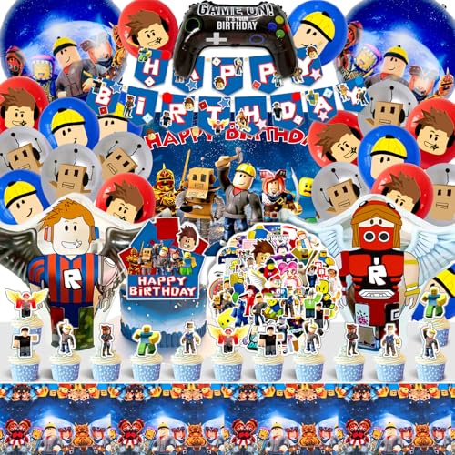 Rob Deko Set für Jungen Geburtstag - 50 Pcs Sticker Aufkleber, Luftballons, Cake Decorations, Tischdecke & Party Deko