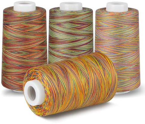 NäHgarn Overlockgarn mit 4 Bunt Farbverlaufsgarn, ilauke 100% Polyester Irisierend NäHgarn Set auf 40S/2 Je 4572 M /5000 Yards, Insgesamt 18288m Nähgarn Zwirn ReißFest Beilaufgarn Nähen Yarn