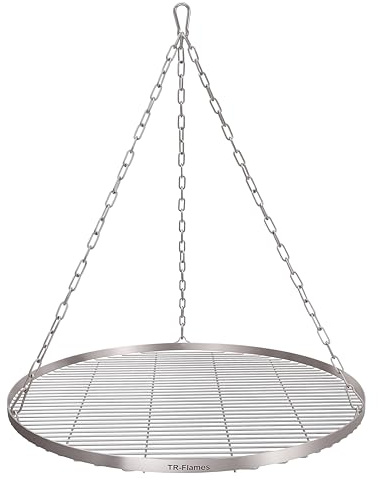 TR-FLAMES 70cm Edelstahl Grillrost mit Kette Ø4, Schwenkgrill, Grillrost mit Kette, BBQ Grillrost, Camping Grillrost, Outdoor Grillzubehör