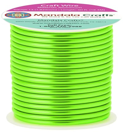 Mandala Crafts 13 Gauge Anodized Aluminum Craft Wire for Jewelry Making - 60 FT Colored Flexible Lime Green Wire - Bendable for Bonsai Armature Crafting Sculpting