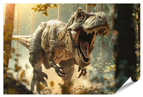 islandburner XXL Bild Poster Großer, beängstigender, hungriger Dinosaurier mit freundlichen Augen, scharfen Zähnen Premium Bilder Fotodruck