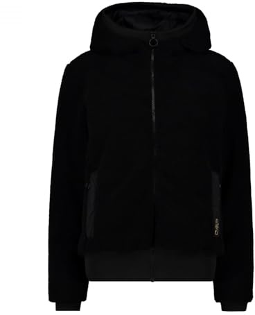 CMP - Giacca da donna in pelliccia Teddy con cappuccio fisso, Nero, 54