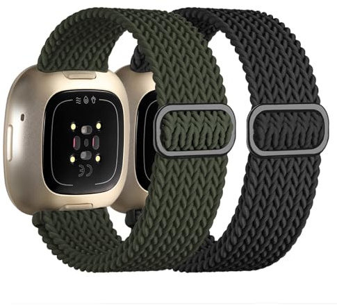 Zythtic 2 Stück Geflochtene Armband Kompatibel mit Fitbit Versa 4 /Fitbit Versa 3/Fitbit Sense/Sense 2 für Damen und Herren, Elastische Nylon Ersatzbänder für Versa 3/Versa 4/Sense/Sense 2,Farbe D