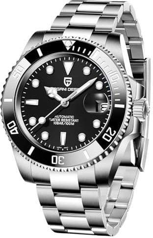 Pagani Design Herrenuhr Automatik Mechanische Uhr, NH35/8215 Uhrwerk, Edelstahl 40mm Saphirglas, 100M Wasserdicht Armbanduhr