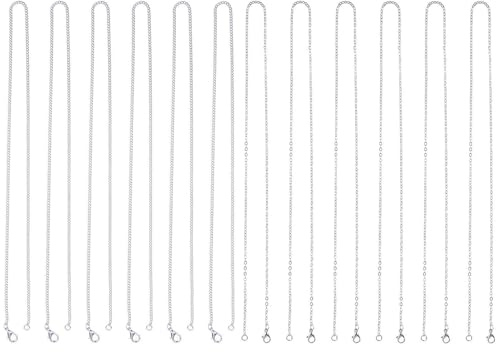 Xrten 12 Stücke Kette Ohne Anhänger,Silberkette Damen Ohne Anhänger, Kettenketten und Verdrehte Kreuz Kettenketten,DIY Schlangenkette Link mit Karabinerverschlüsse für Schmuck Machen (24 Zoll)