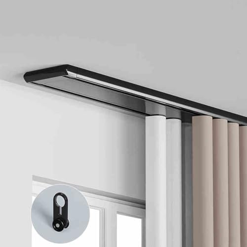 Bastone per Tenda Doppio, Set di Binari per Tende in Alluminio, Bianco Nero Binario per Tende A Muro, Bianco, Binario per Tende A Soffitto, 1m 1,5m 2m 2,5m 3m 3,5m 4m 4,5m 5m(Black,1m(3.3ft))