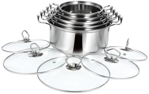 PAMINGONO 5 Sets Stainless Steel Soup Pot Set Large Capacity Stock Pot Glass Lids for Kitchen