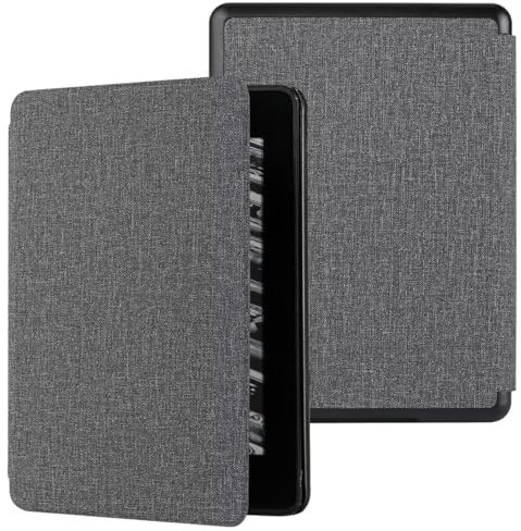 MOKASE Hülle für 7 Zoll Kindle Paperwhite (12. Gen, 2024) & Kindle Colorsoft Signature Edition, Modell: SA568B SA569P, Schlank Hart Schutz Fall mit Intelligente Schlaf/Aufwach Funktion, Cloth Grey