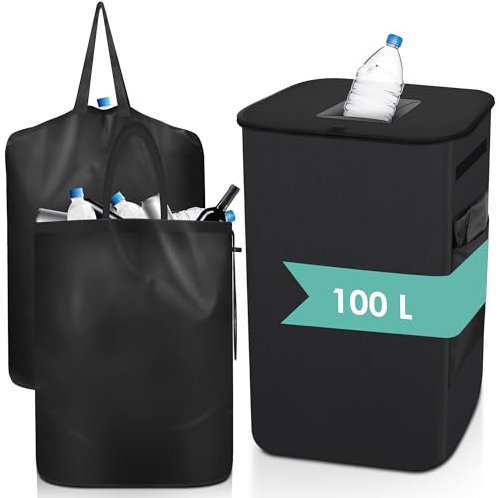 Marsred 100L Verstärkte Pfandflaschen Sammelbehälter mit Zwei verdicker Innenbeutel, Pfandbehälter aus 600D Polyester mit Deckel，Leergut Sammelbehälter (Quadratische Öffnung)