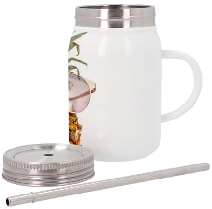 Tazza termica in acciaio inox con coperchio e cannuccia, ananas con occhiali da sole per vacanze estive, 500 ml, tazza termica