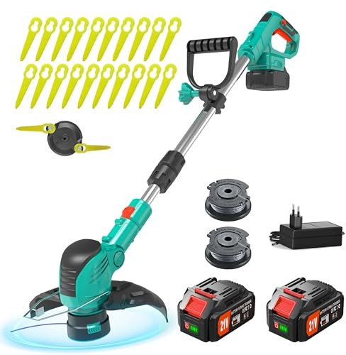 JWDJ 21v Coupe Bordure sans Fil K80 Coupe-Herbe 2 en 1 - Distance De Coupe De 9 Pouces DéBroussailleuse éLectrique avec 2pc Batterie Applicable à Bordure Pelouses DIY Jardin (Sarcelle)