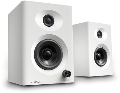 NL HOME 3-Inch Bluetooth 5.3 Computer Speakers - 60W Peak Active Bookshelf Speakers for PC, Desktop Speakers with RCA Subwoofer Output, AUX/RCA Inputs for Turntable, Gaming & Home Office, White