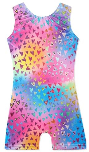 XiaoMoSha Leotardos de gimnasia para niñas, leotardo de baile brillante, sin mangas, para niñas, atlético, ballet, danza, para niñas de 3 a 14 años, RainbowHeart1, 6-7 años