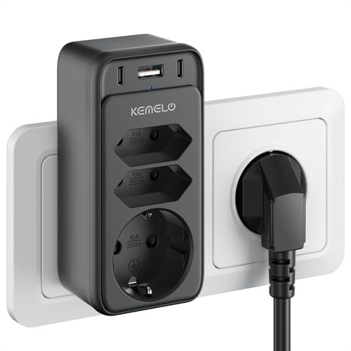 6 en 1 Multiprise Murale, Multiprise Electrique avec 3 Sortie AC et 3 Ports USB, Multiprise Parafoudre pour Bureau, Cuisine, Chambre, Compatible avec Téléphones Portables
