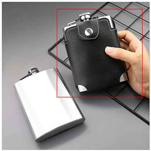 HZWMQDLF Flasque 8 Oz Voie en Acier Inoxydable Steel Hip Flacon Portable Pocket Pocket Pocket Bottle Beige Cadeaux Rhum Flagon Donner Cuir de Protection Hip Flask
