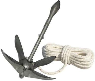 SAWESTO® Ankerset Faltklappanker feuerverzinkt mit 30 m Ankerleine | Bootsanker für Schlauchboot, SUP, Kajak, Angelboot | klappbar & rostfrei | inkl. Ankerseil/Marineseil | 0,7 kg–15 kg