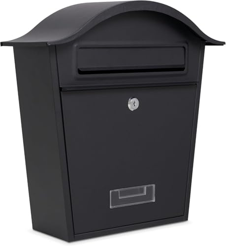 Assorted Collections Wall Mounted Lockable Post Box with 2 Keys, Waterproof Steel Letterbox for Outdoor Use, Easy Install External Mailbox, Modern Black, 36 x 13 x 37 cm