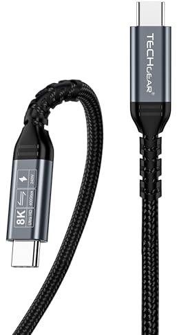 TECHGEAR USB 4 Gen 3 Cable Thunderbolt 4, PD 3.1, 40Gbps, Ultra HD 8K@60Hz, 240W Charging, Compatible with Thunderbolt 4/3, MacBook DELL XPS, Surface Pro, Docking, External SSD eGPU USB C Display